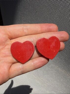 Red Heart Wooden Earrings - Pair